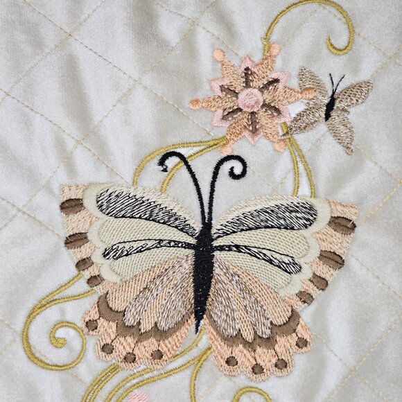 VTG Velour Embroidered Butterfly Decorative Pillow Brown Lace 20 Inches 70s 80s - Picture 3 of 8